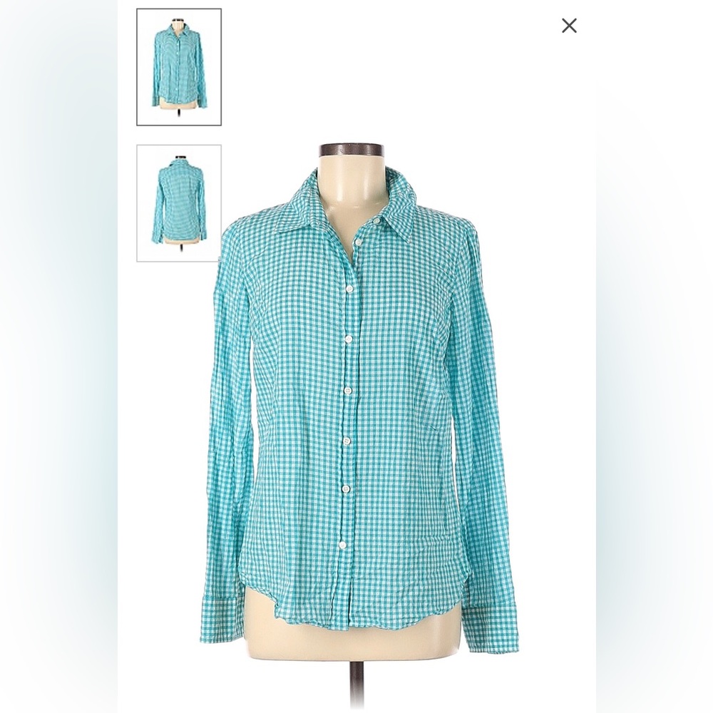 J Crew Factory Store Perfect Shirt Blue & White Gingham Long Sleeve Button Down